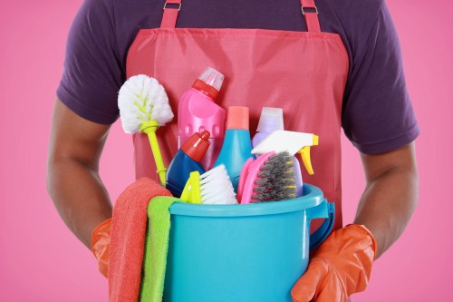 Carpet cleaning team following safety procedures