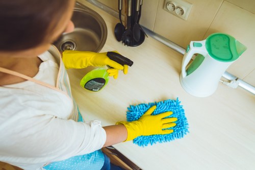 Staff member applying professional carpet cleaning methods with care